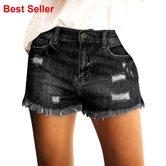 Mid Rise Stretchy Denim Shorts Ripped Frayed Casual Beach Vacation